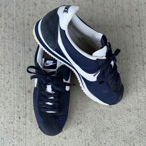 Nike Navy Blue and White Cortez Sneakers